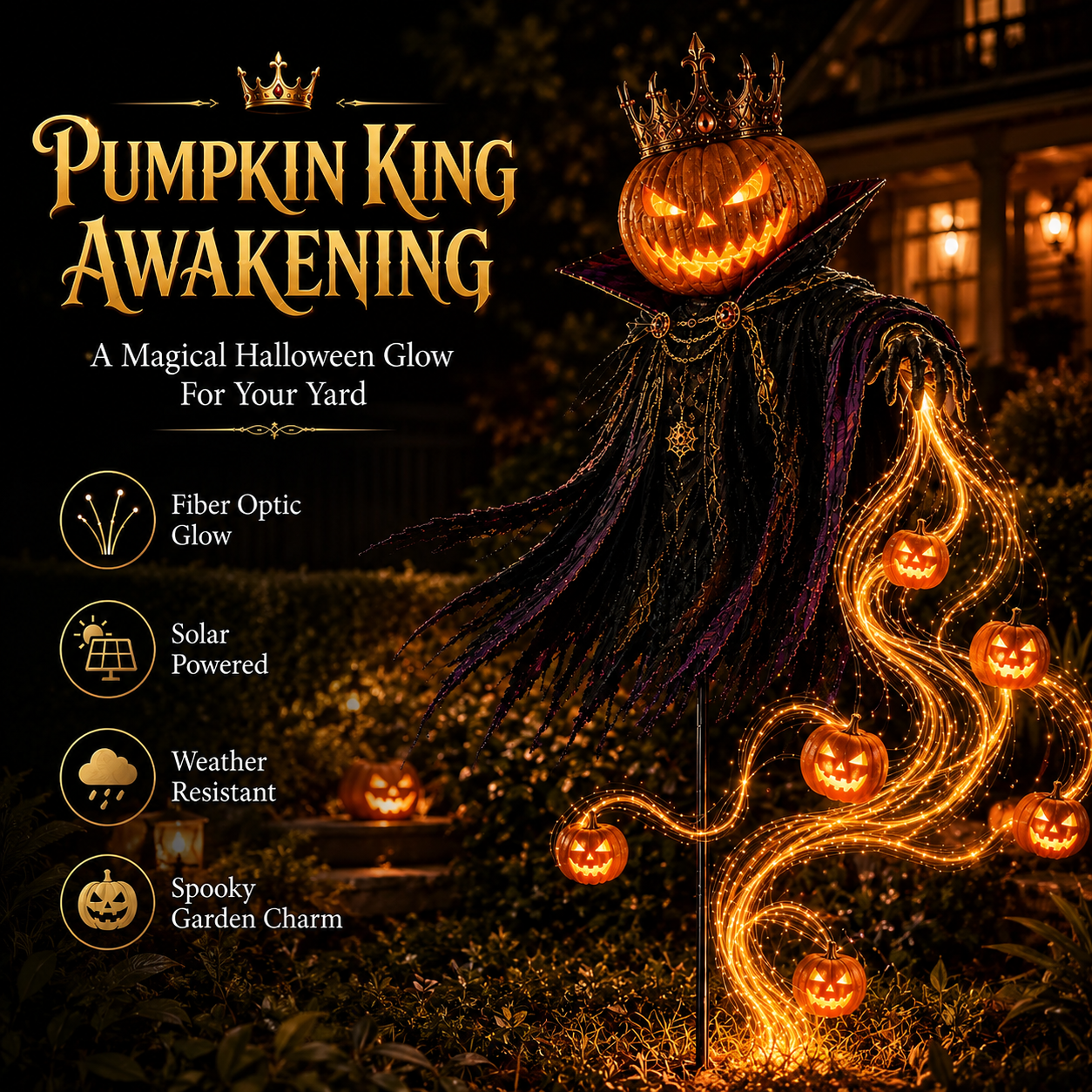🎃 Solar Pumpkin King Garden Stake – Fiber Optic Halloween Yard Light