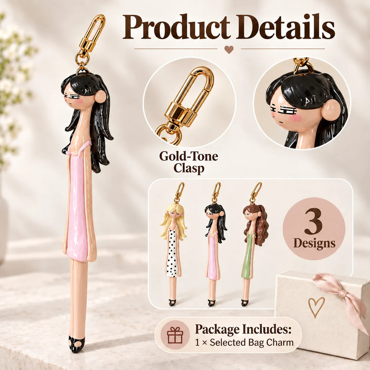Fashion Girl Doll Bag Charm – Cute Clip-On Purse Accessory ✨