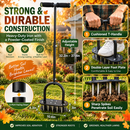 🌱 Manual Lawn Coring Aerator ✅ Carbon Steel Build & Spring Ejection | Healthier Grass Made Easy 🍃