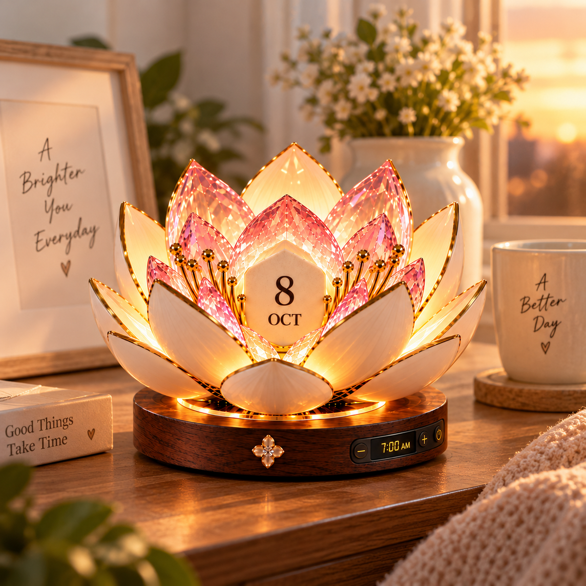 🌸 Blooming Perpetual Calendar – Programmable Flower Display with Warm Ambient Light🎁