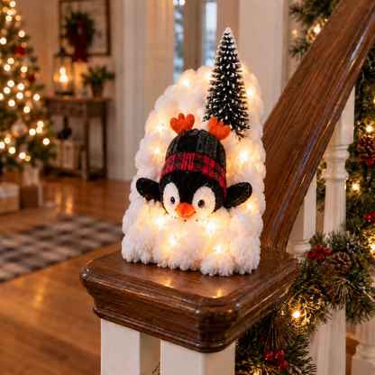 🐧 5-Piece Penguin Christmas Staircase Décor – Snowy Railing Light Display