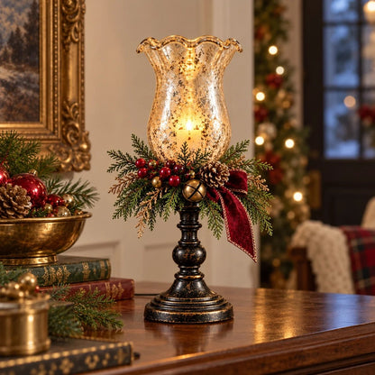 🕯️ Vintage Mercury Glass Christmas Candle Lamp – Flickering LED Holiday Decor