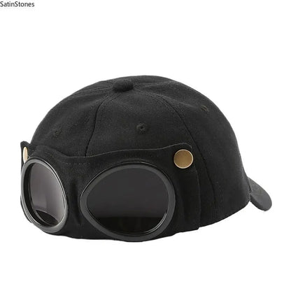 2-in-1 Pilot Baseball Cap - Black