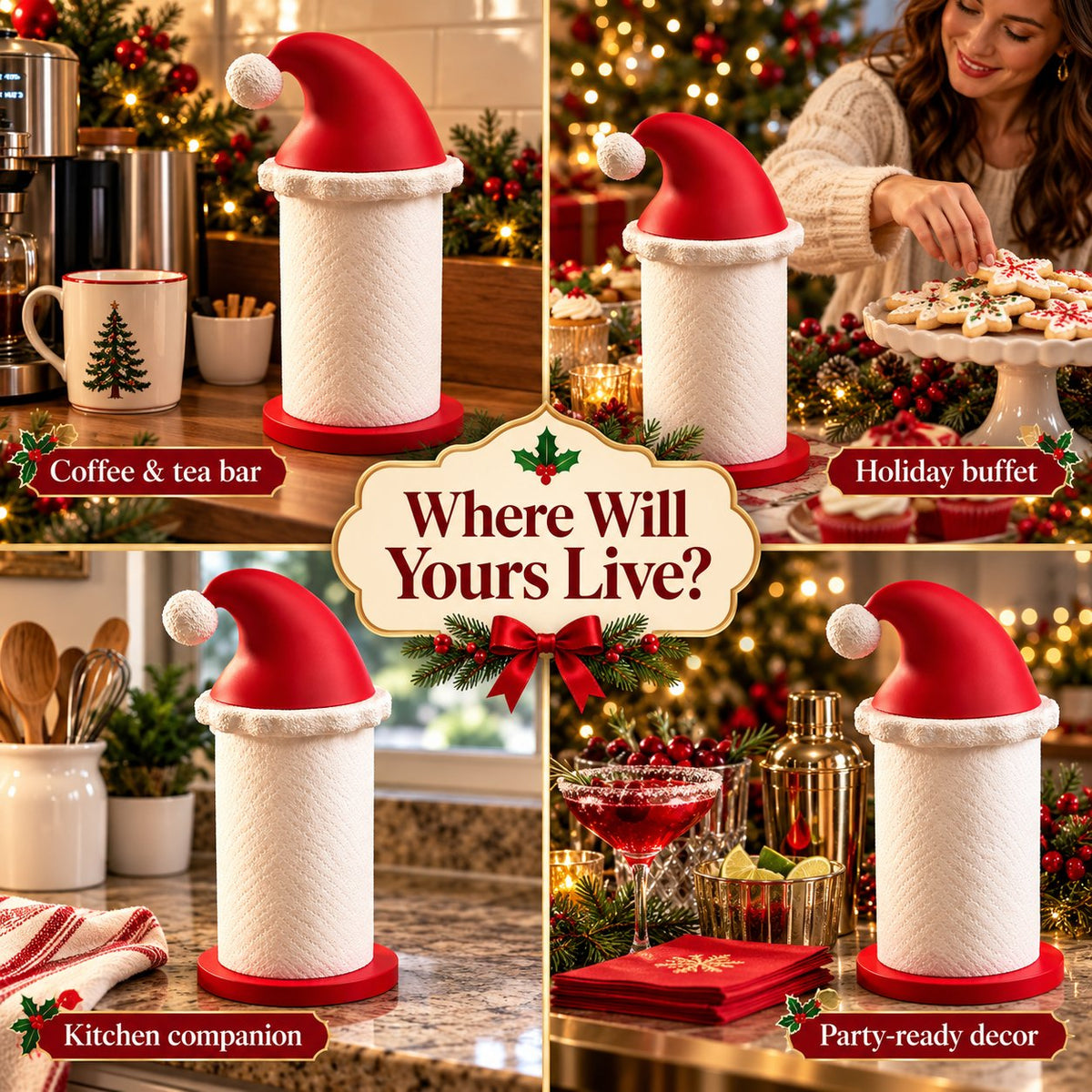 🎅 Santa Hat Paper Towel Holder – Cute Christmas Kitchen Decor 🎄