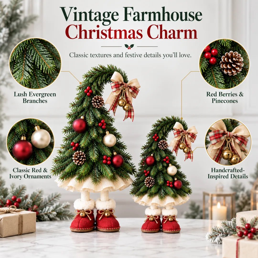 🎄 Whimsical Christmas Elf Tree – Cute Red Boots & Vintage Holiday Charm