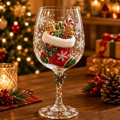 🎄 3D Christmas Wine Glasses – Embossed Holiday Stemware, 6 Festive Designs