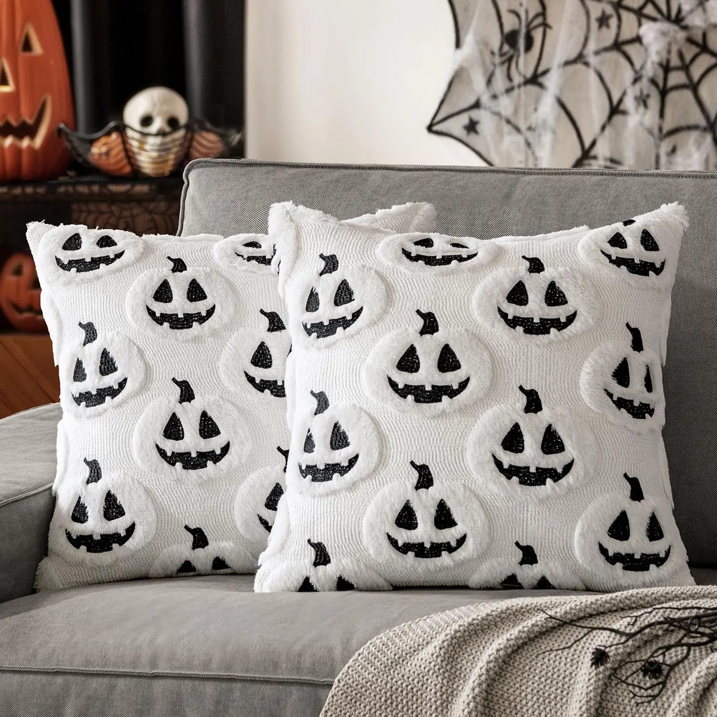 Embroidered Pumpkin Pillow Cover – Cozy Halloween Decor