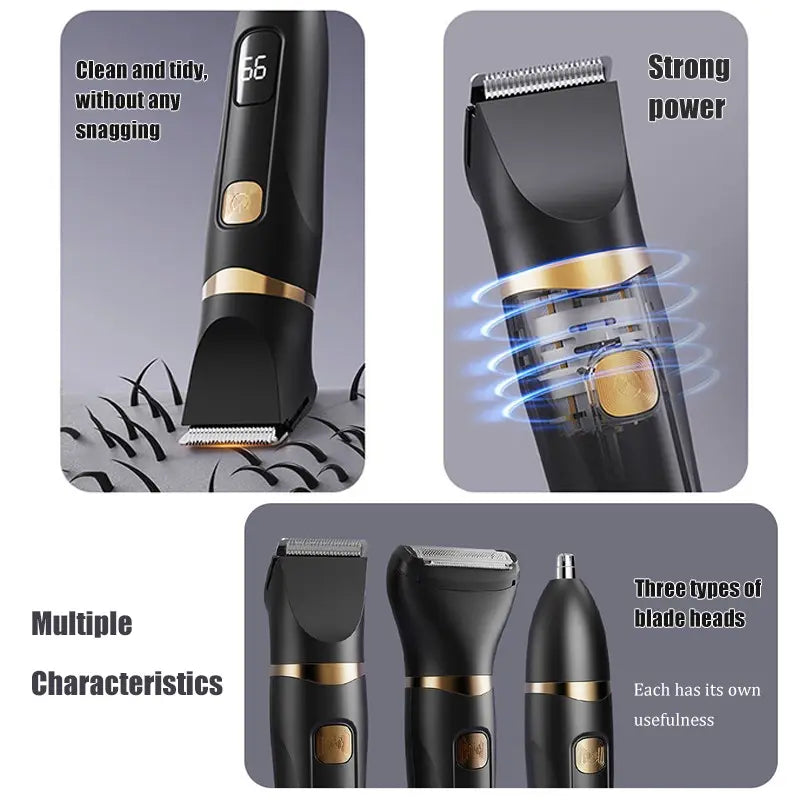 3-in-1 Electric Grooming Kit – Hair, Nose & Body Trimmer with LED Display