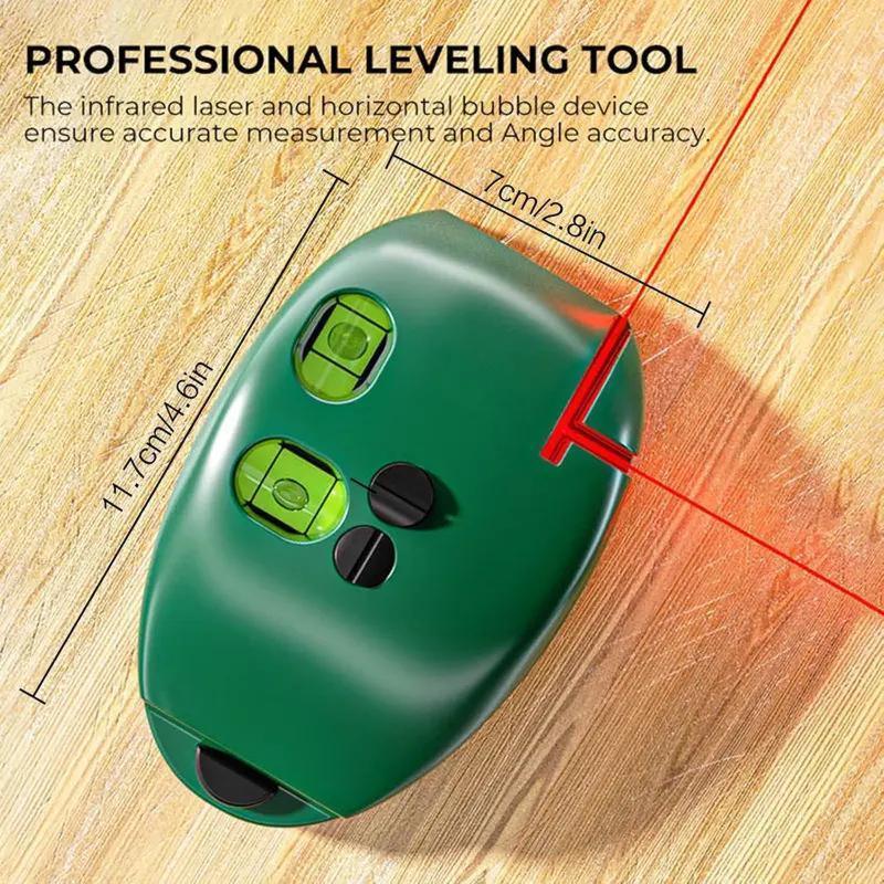 Compact red laser bubble level showing approximately 11.7 by 7 centimeter dimensions