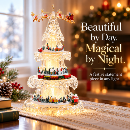 🚂✨ A Festive Crystal Village with Moving Train and Musical Glow🎄