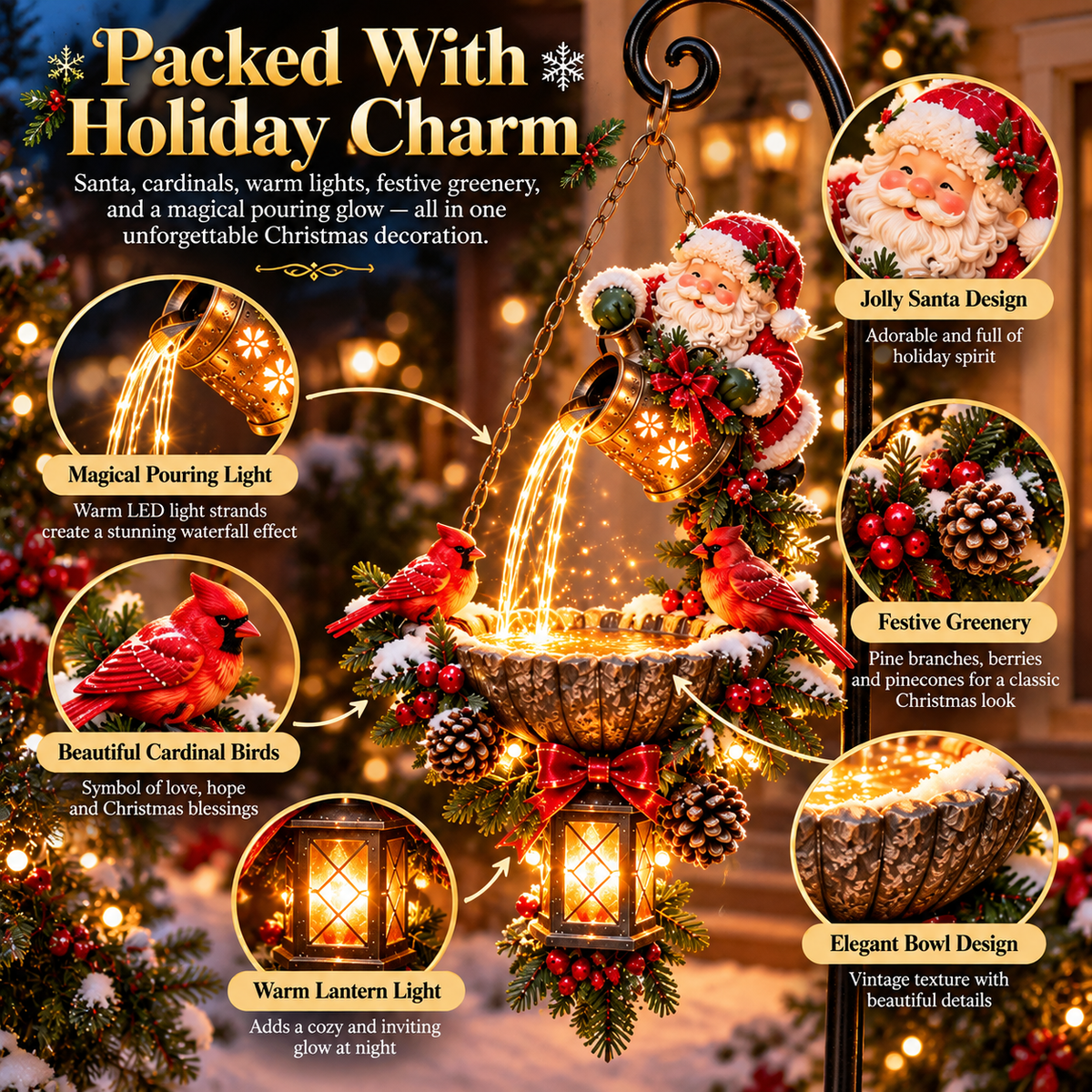 🎄 Santa’s Magical Light Pour – Solar Christmas Garden Hanging Light