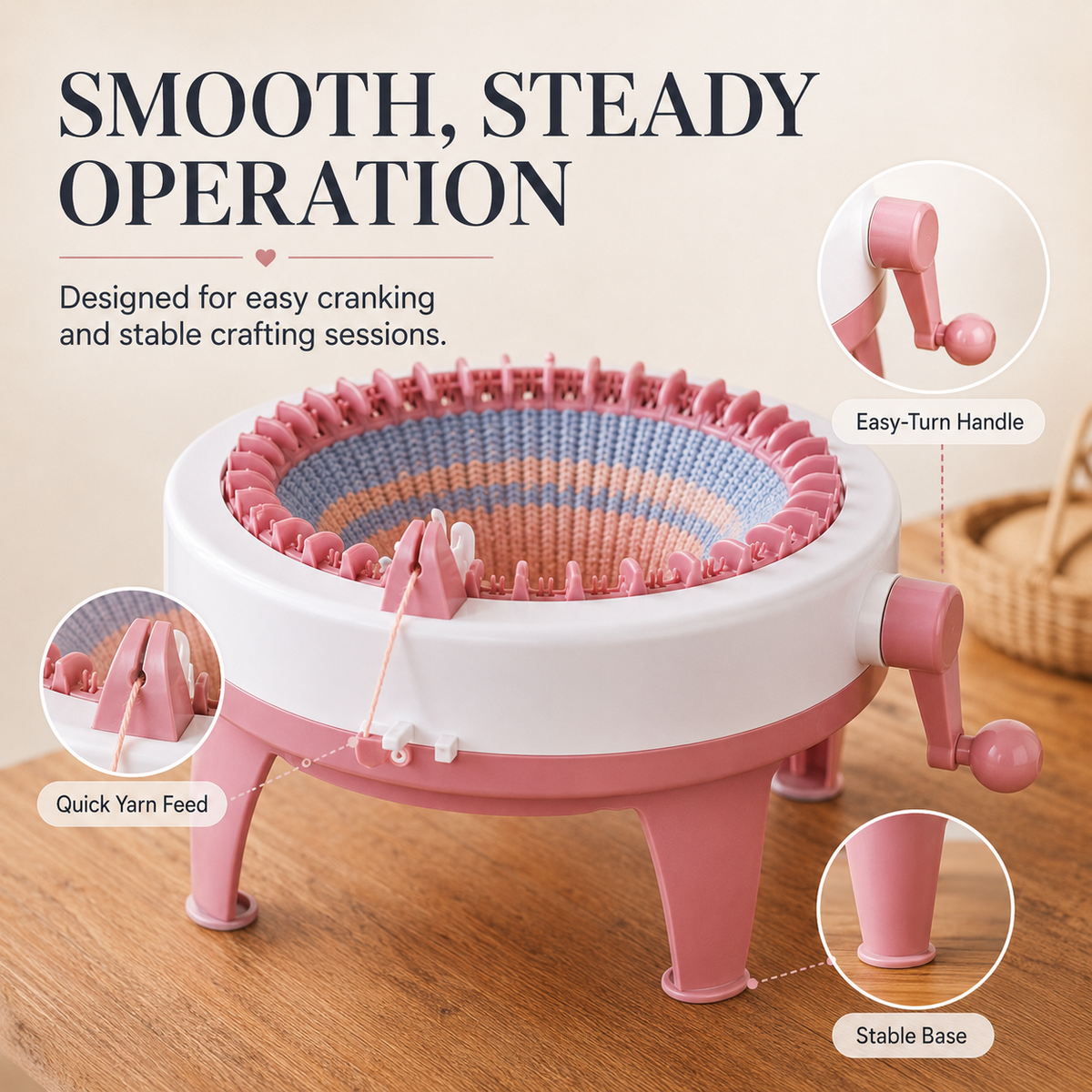 🧶 Hand-Crank Circular Knitting Machine – 40/48-Needle DIY Loom for Hats & Scarves