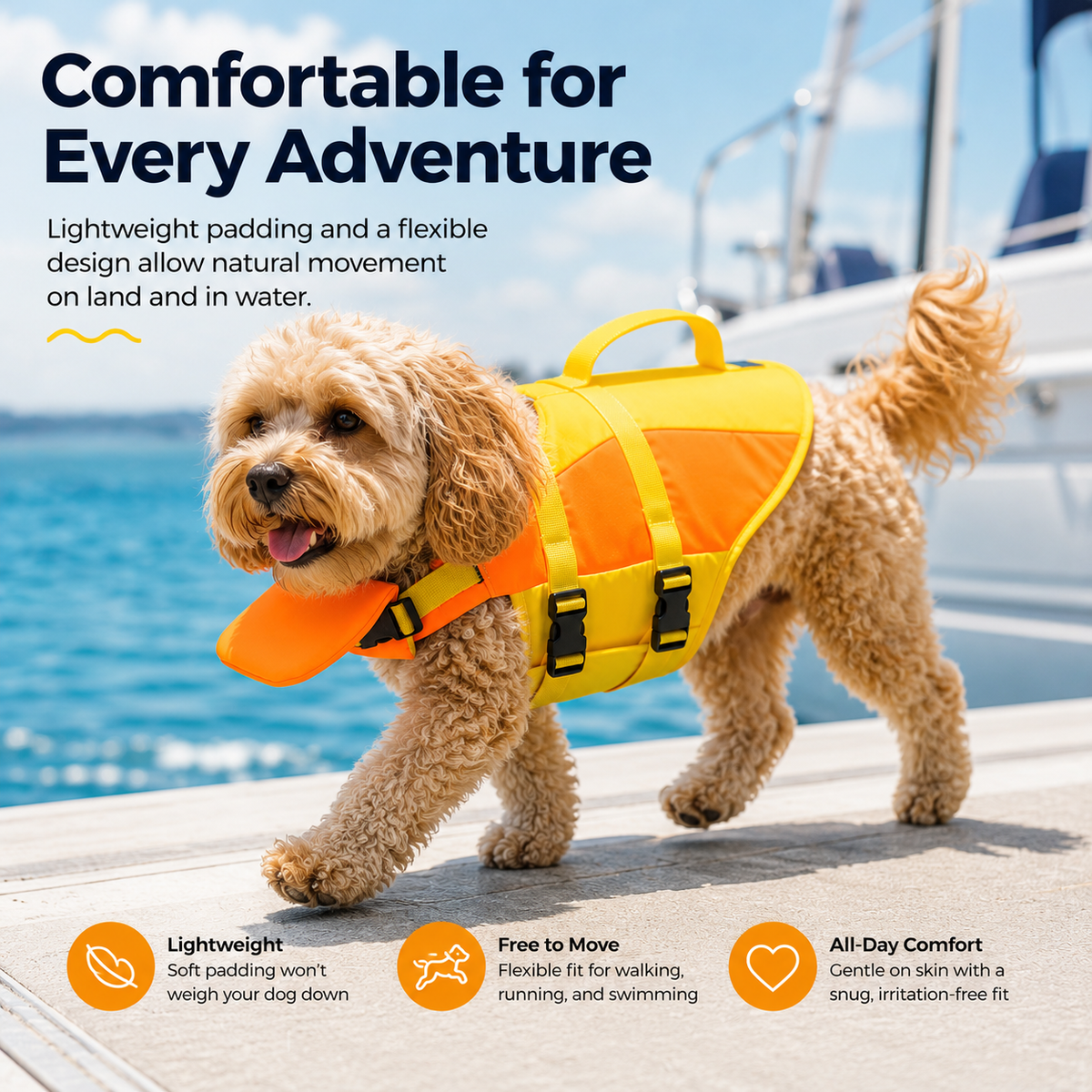 🐶 Adjustable Dog Life Jacket – Chin Float, Rescue Handle & Secure Swim Vest