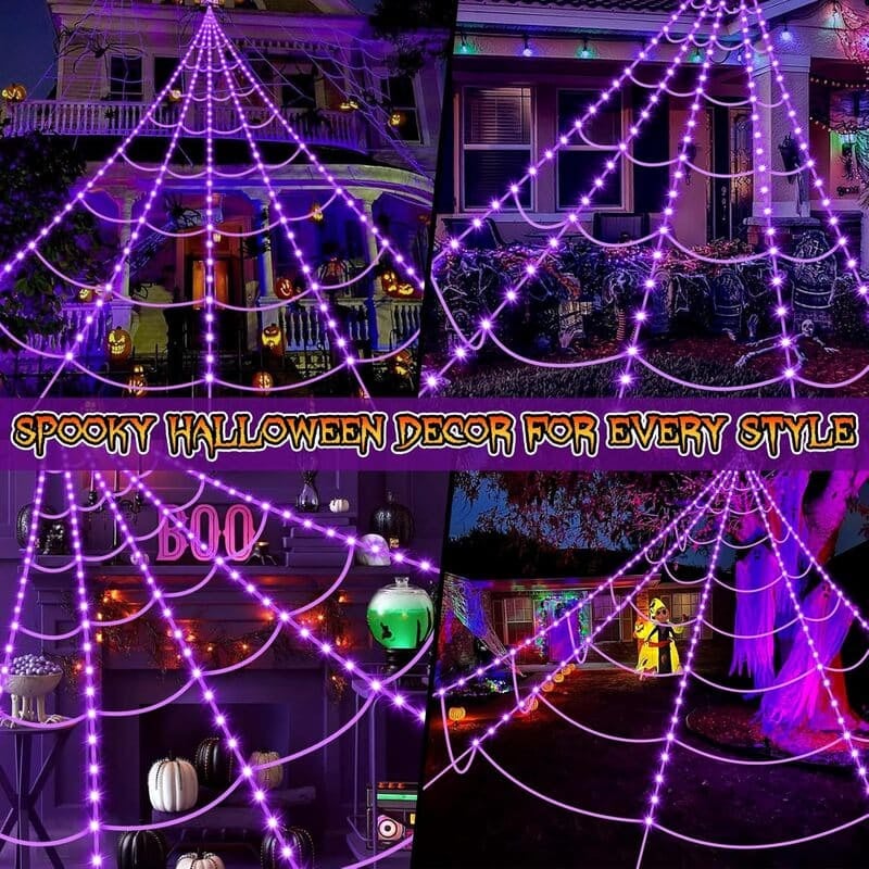 🕷️Halloween Spider Web Light Set with 2 Mini Spider String Lights