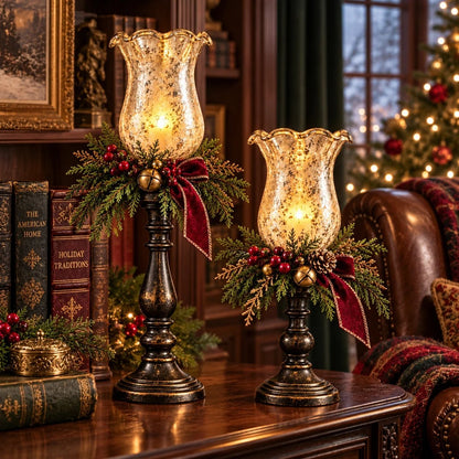 🕯️ Vintage Mercury Glass Christmas Candle Lamp – Flickering LED Holiday Decor