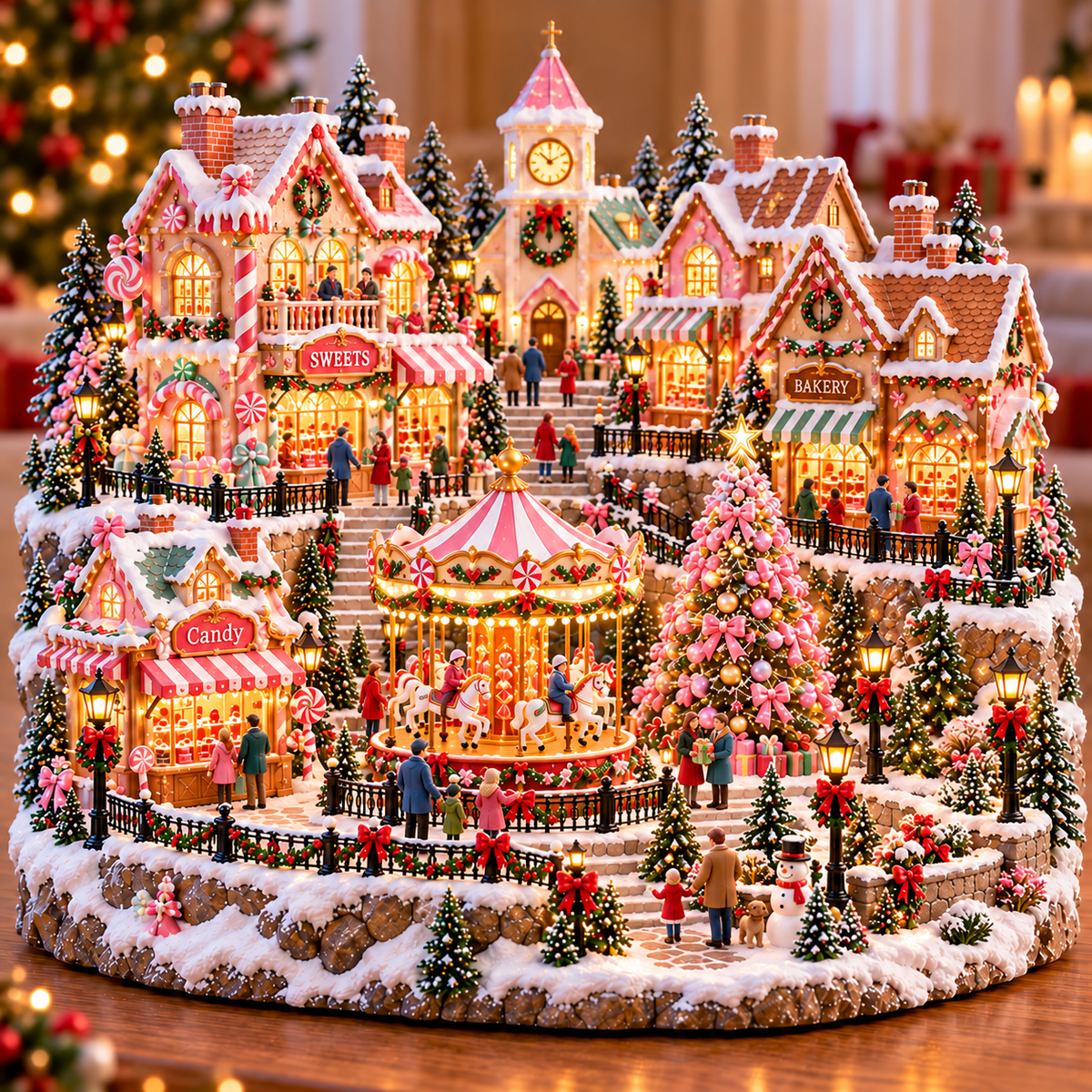 🔥Last Day 50%🎄 🍬Magical Christmas Candy Village – ✨Lighted Miniature Holiday Wonderland with Carousel