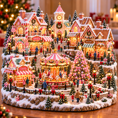 🔥Last Day 50%🎄 🍬Magical Christmas Candy Village – ✨Lighted Miniature Holiday Wonderland with Carousel