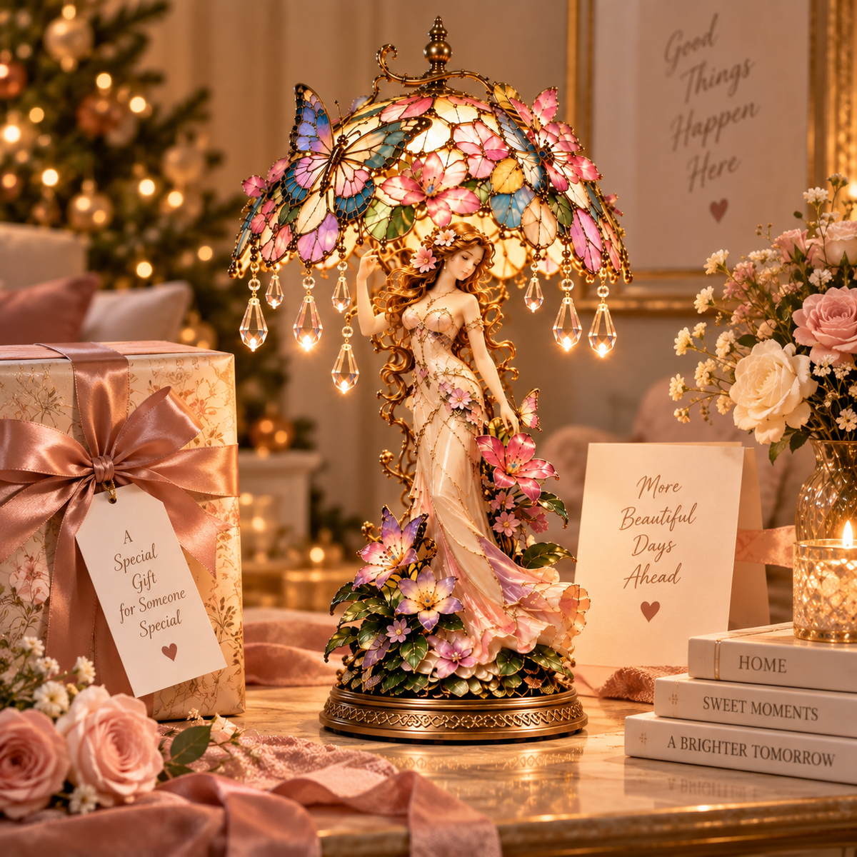 🦋 Butterfly Blossom Fairy Accent Lamp – Warm Floral Glow