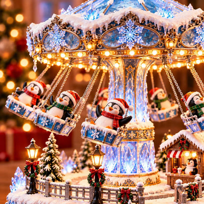 🐧 Penguin Winter Swing Carnival – Rotating Light-Up Christmas Decoration