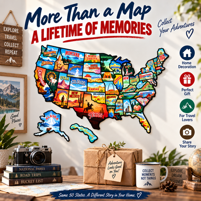 🔥🗺️RV State Sticker Travel Map—Document Your American Adventures in Style