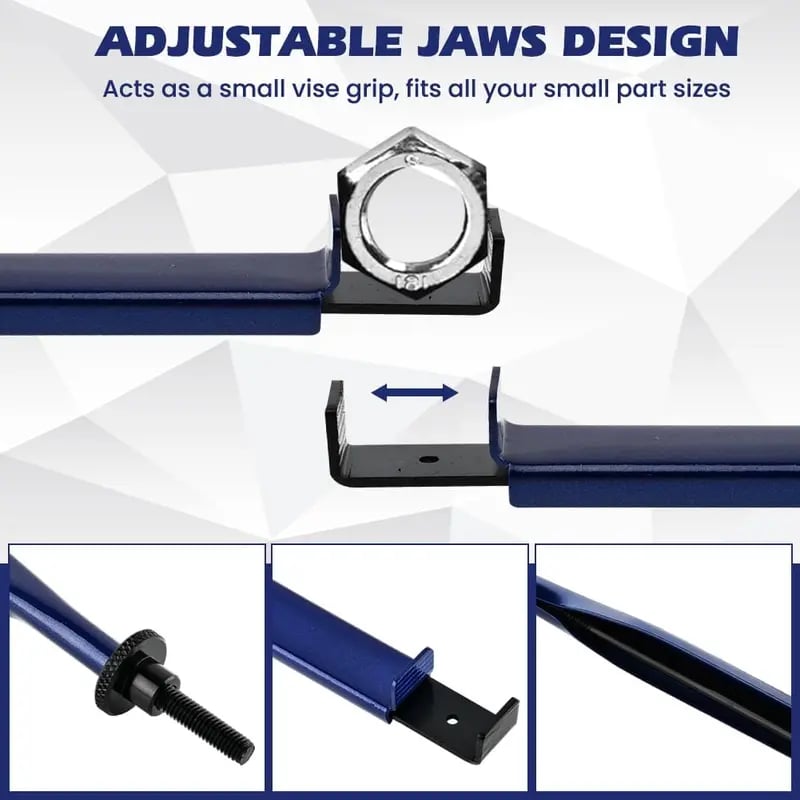 Close up adjustable jaws on extension clamp tool