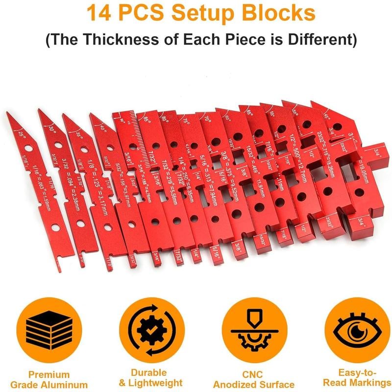 🔧 Woodworking Precision Setup Blocks – Aluminum Alloy Router & Table Saw Alignment Gauge Set with Storage Case