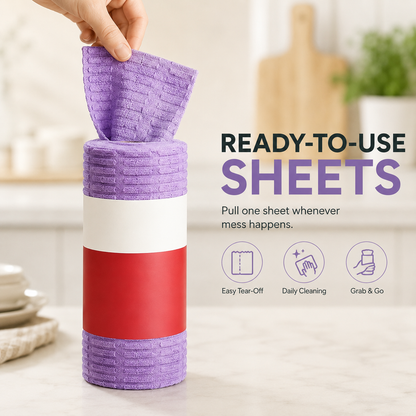 Multipurpose Reusable Tear-Off Microfiber Cleaning Cloth Roll