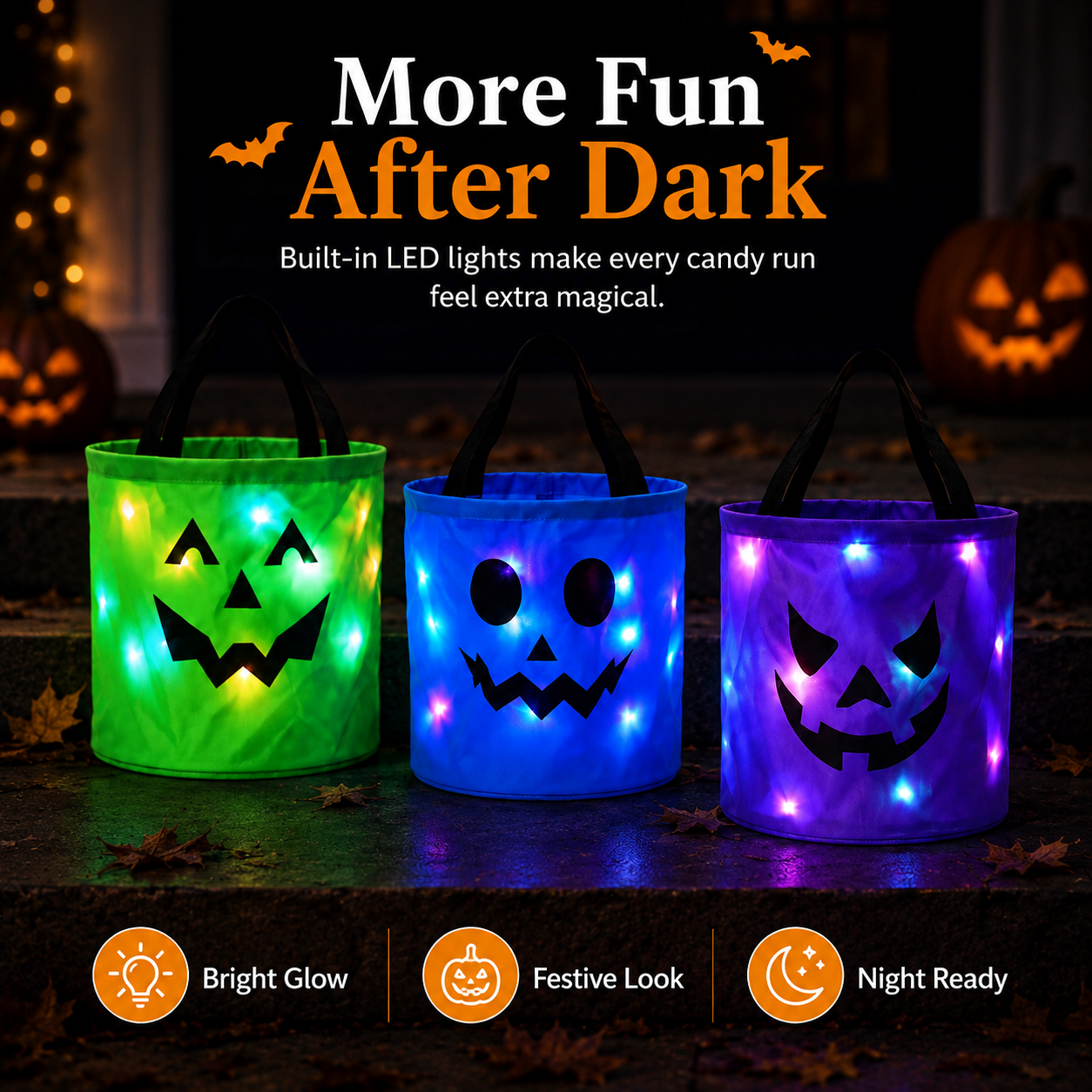 🎃Light-Up Halloween Candy Bucket - Glow-in-the-Dark Trick-or-Treat Bag