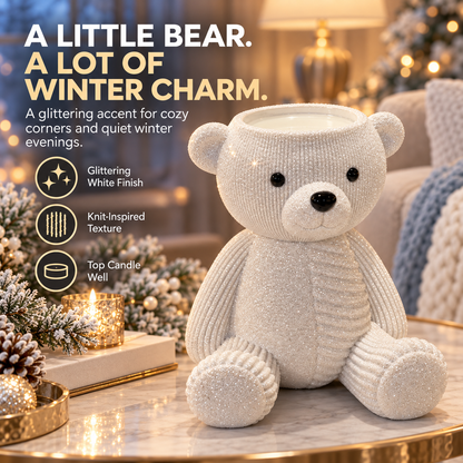 🐻White Glitter Teddy Bear 3-Wick Candle Holder – Cozy Christmas Tabletop Décor🎄