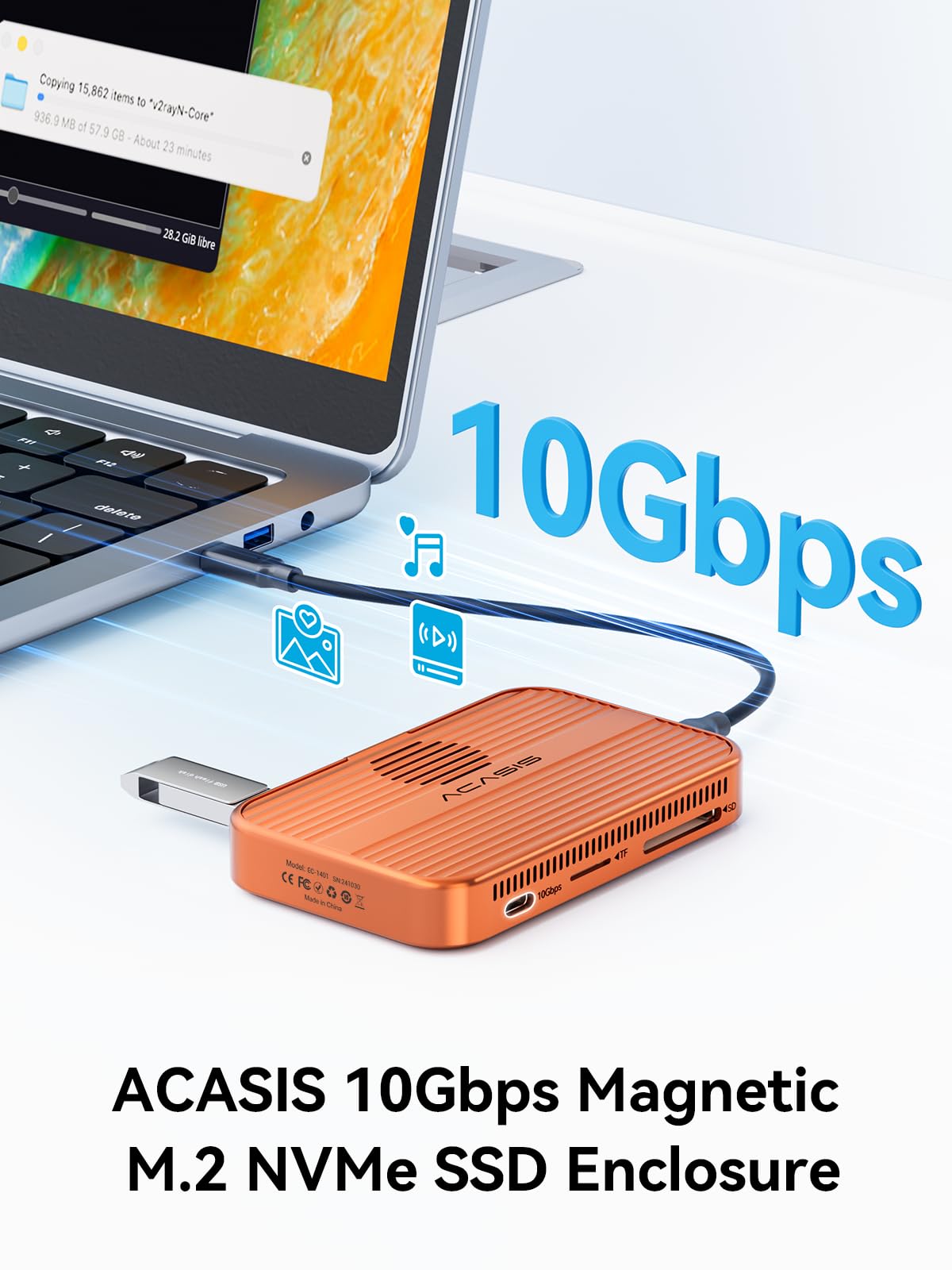 ACASIS 10Gbps Magnetic M.2 NVMe SSD Enclosure & USB C Docking Station with Cooling Fan for iPhone 17/16/15 Pro/Pro Max/Plus