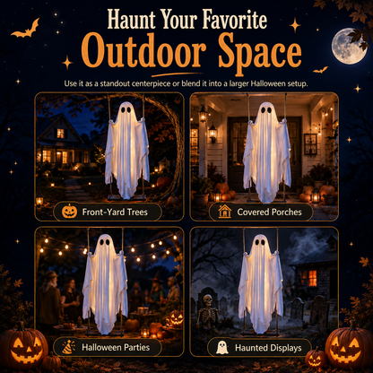 Haunted Swinging Ghost Halloween Yard Decoration – Hanging Outdoor Decor