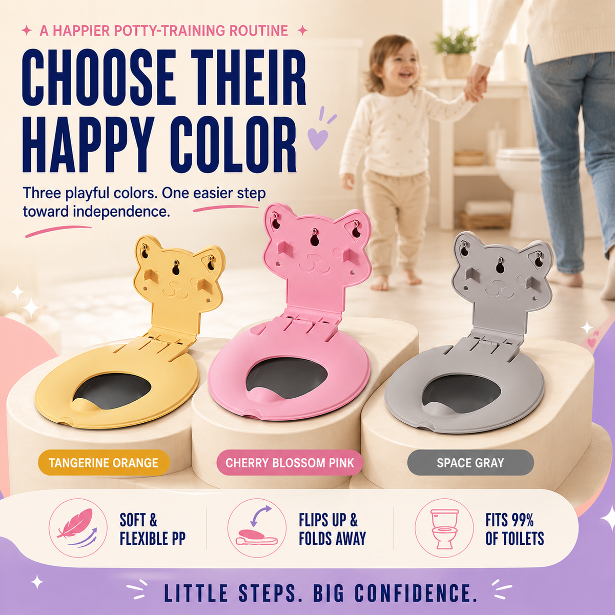 🐻 Flip-Down Toddler Toilet Training Seat – Cleaner, Easier Potty Training