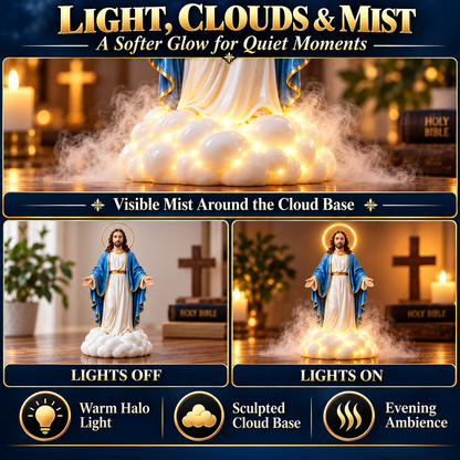 ✝️ Holy Mist Jesus Humidifier – Light-Up Christian Statue with Halo & Cloud Mis