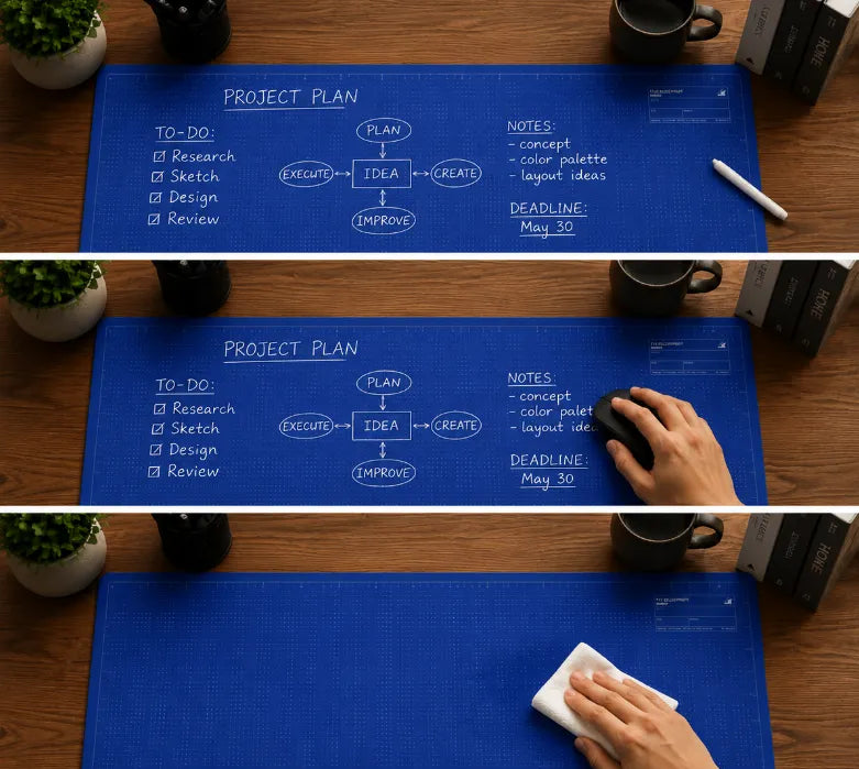 🖊️✨The Blueprint Deskmat Includes the Blueprint Marker💻A Double-Sided Deskmat to Draw, Erase & Redraw As Needed