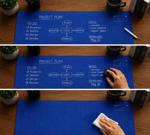 🖊️✨The Blueprint Deskmat Includes the Blueprint Marker💻A Double-Sided Deskmat to Draw, Erase & Redraw As Needed