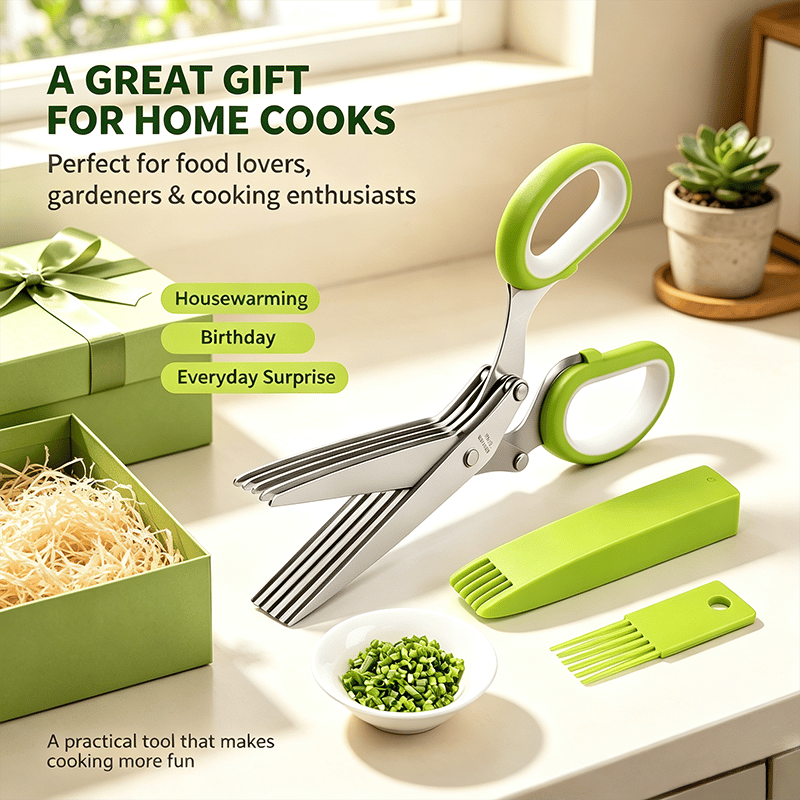 5-Blade Herb Scissors with Safety Cover & Cleaning Comb