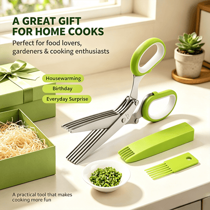 5-Blade Herb Scissors with Safety Cover & Cleaning Comb