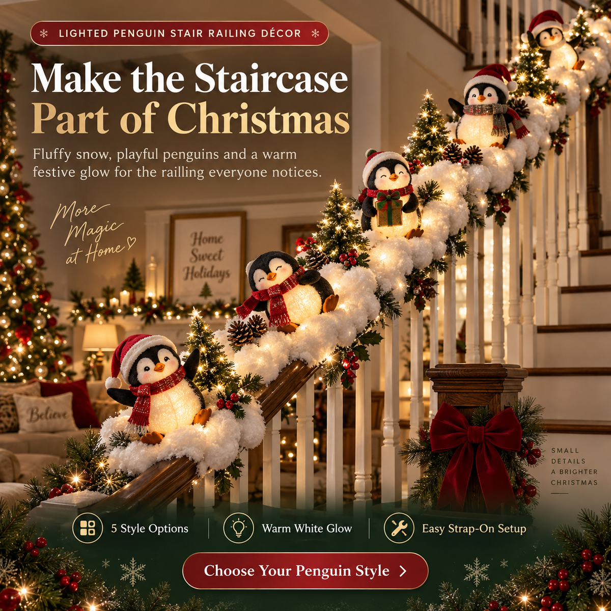 🐧 Penguin Christmas Stair Snow Decor | A Cozy Penguin Christmas Story ✨