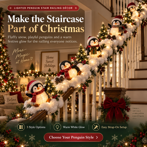 🐧 Penguin Christmas Stair Snow Decor | A Cozy Penguin Christmas Story ✨