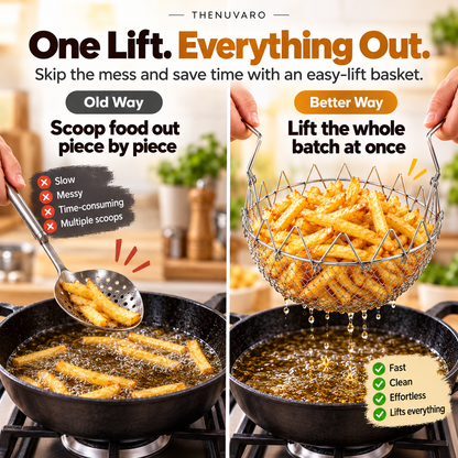 🍟 Foldable Easy-Lift Frying Basket – Fry, Lift & Drain the Whole Batch in One Easy Move