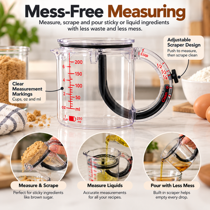 🥣 Adjustable Measuring Cup with Built-In Scraper – 1 Cup / 250 mL for Baking & Cooking