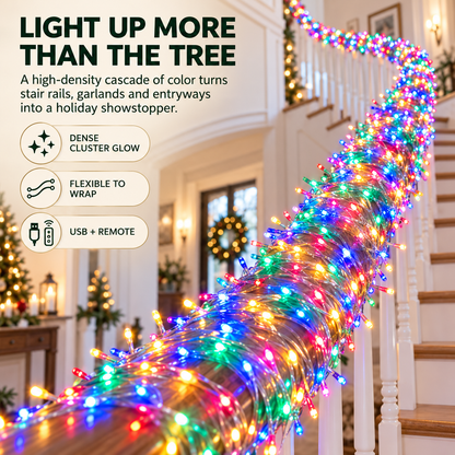 ✨ Fill Every Branch with Light — USB Cluster Christmas Lights with Remote | 8 Modes, 300–600 LEDs