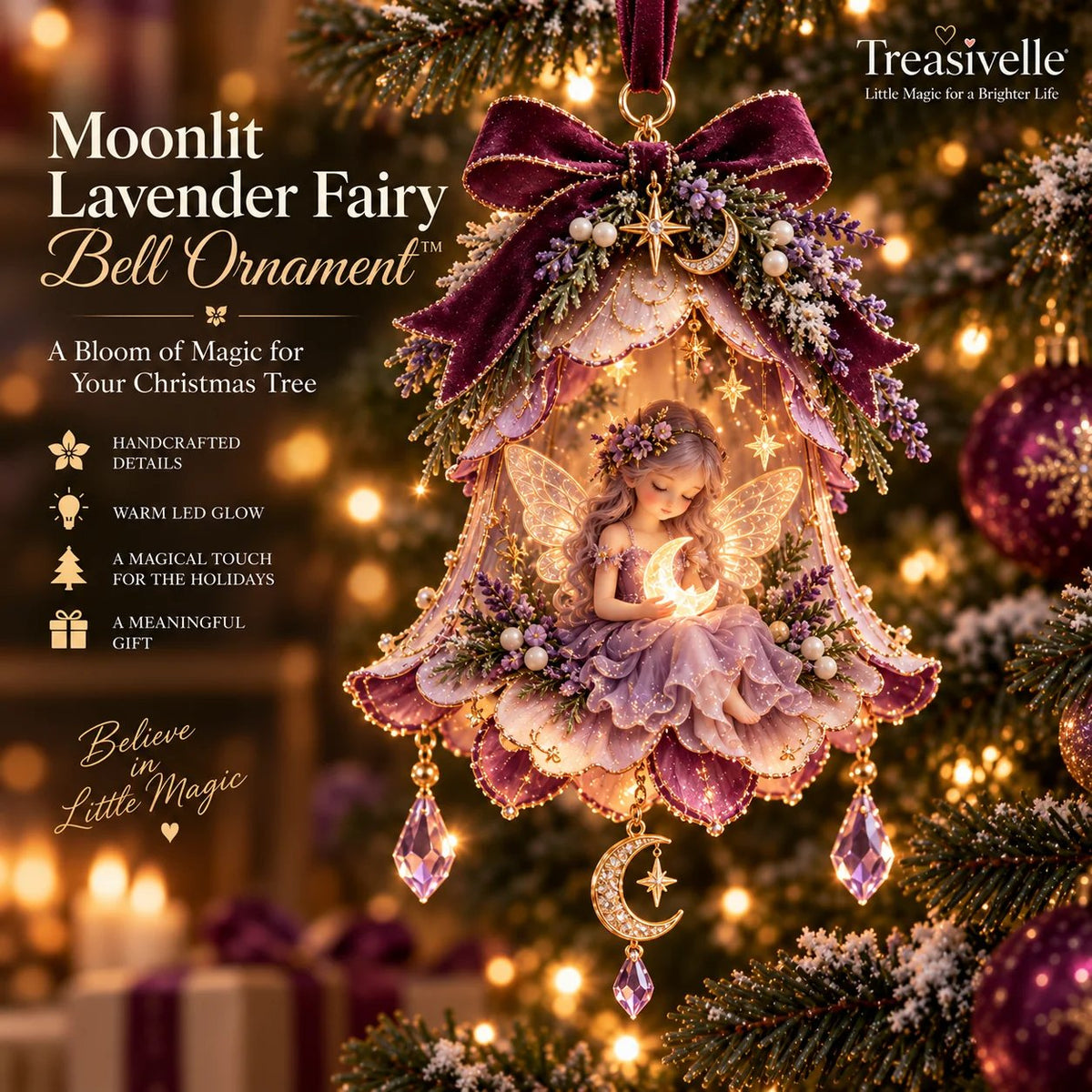 🧚‍♀️✨Enchanted Fairy Bell Christmas Ornament – Glowing Tree Décor