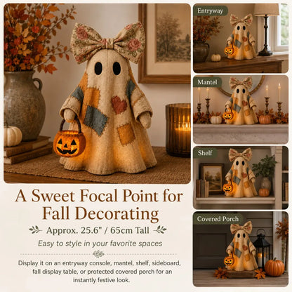 👻 25.6" Lighted Vintage Patchwork Ghost – Cozy Halloween & Fall Home Decor
