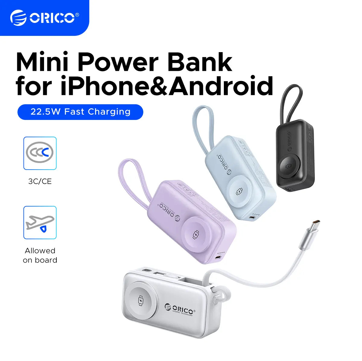 4-in-1 Folding Chargeable Portable Power Bank with Integrated Cable