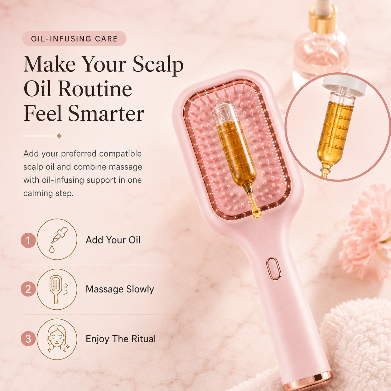 🌙 5-Minute Scalp Spa Brush | Red Light, Warm Massage & Oil Infusion