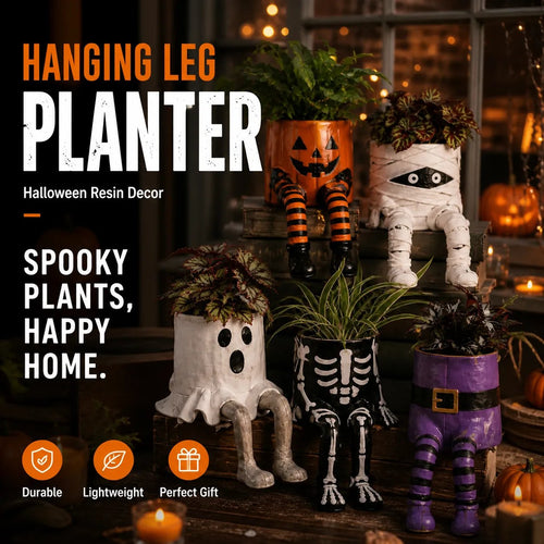 🎉49% OFF – 🎃 Halloween Hanging Leg Planter | Hand-Painted Resin Character Pot for Succulents, Shelves, Desks, Porches & Spooky Seasonal Displays 🪴