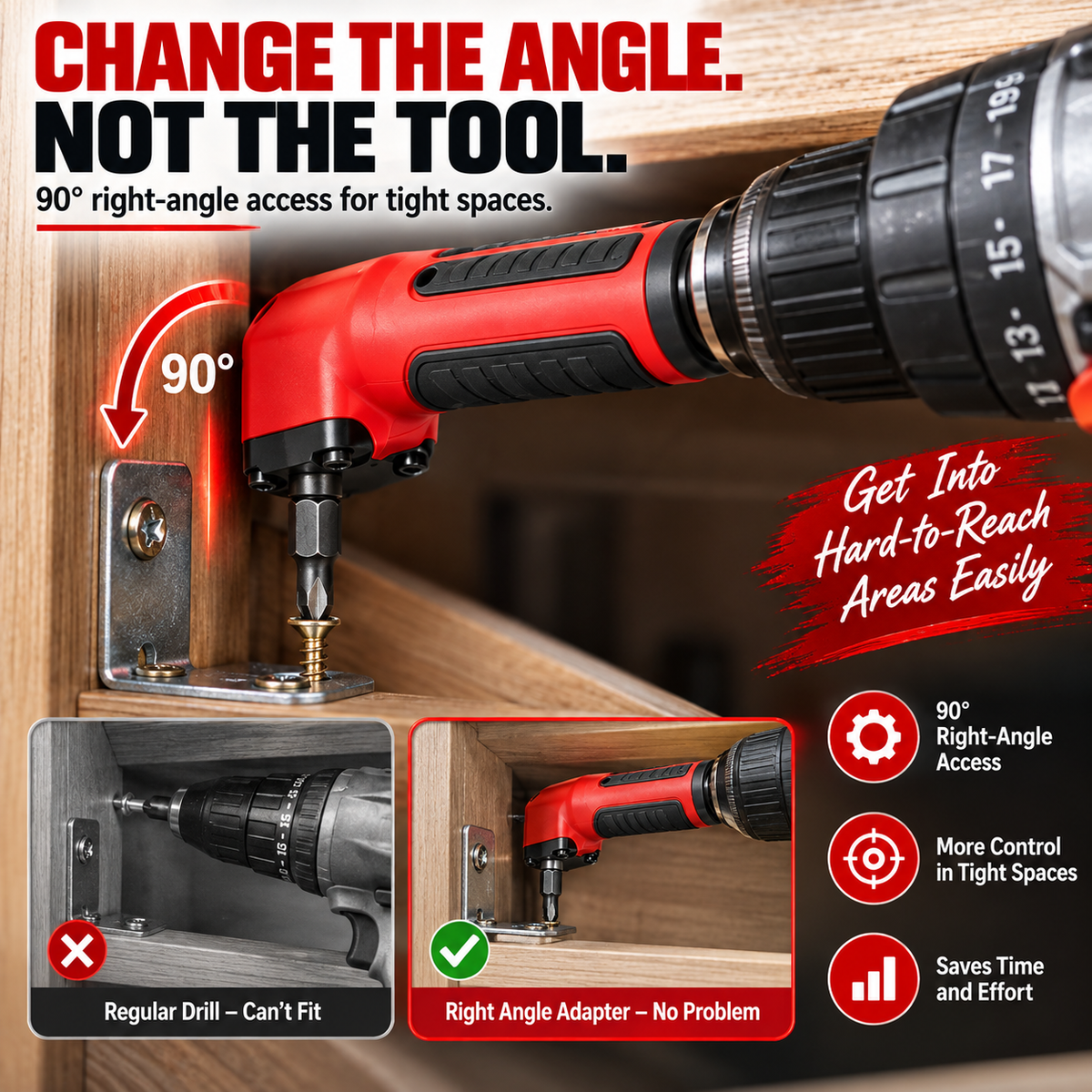 90° Right Angle Drill Adapter – Reach Screws in Tight Spaces