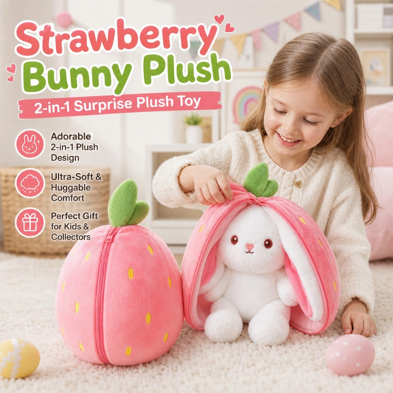 2-in-1 Strawberry Bunny Reversible Plush – Zip & Flip Transforming Toy