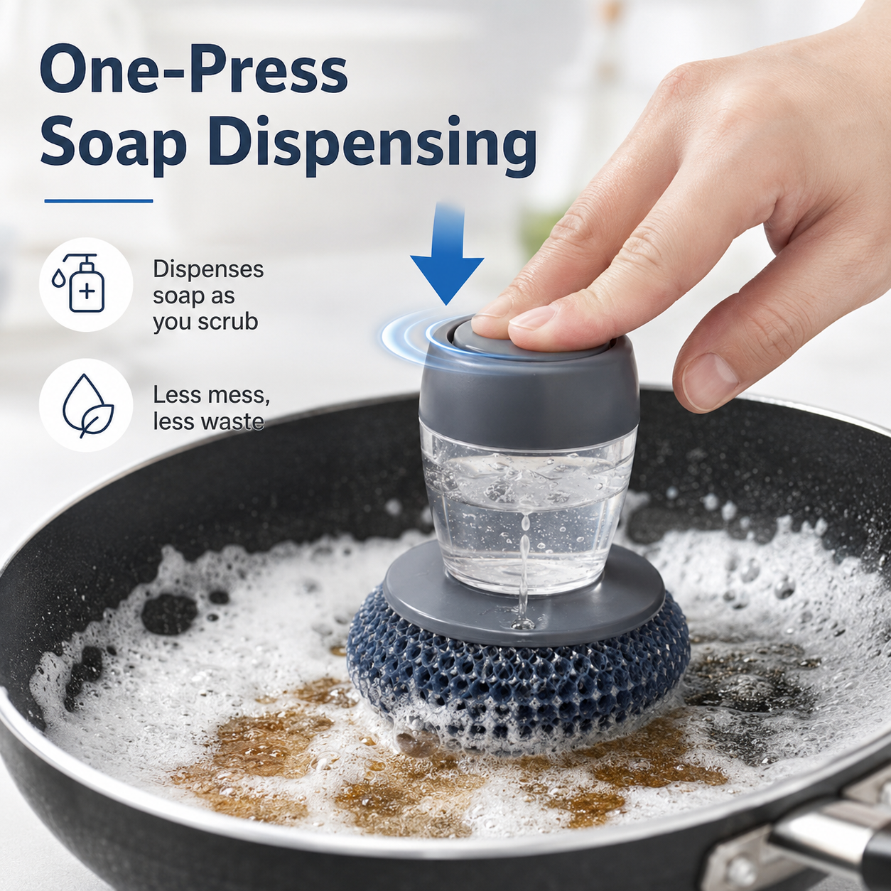 🧼 Soap-Dispensing Palm Scrubber Set – 1 Dispenser + 5 Extra PET Ball Brushes